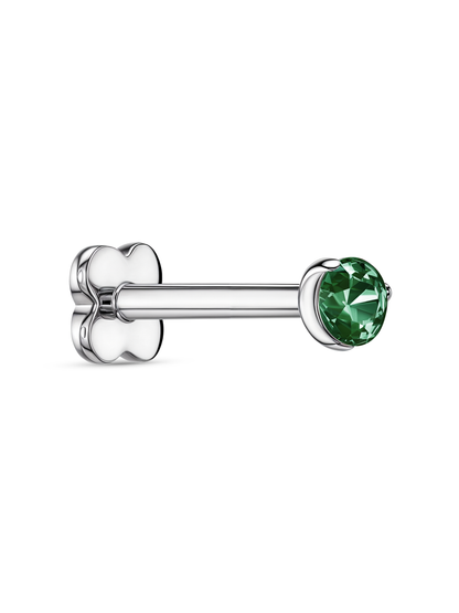 Green Round Crystal Piercing Stud in Platinum