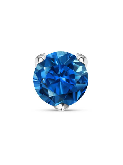 Blue Round Crystal Piercing Stud in Platinum