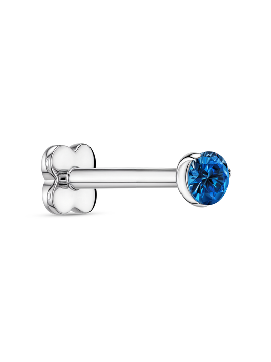 Blue Round Crystal Piercing Stud in Platinum