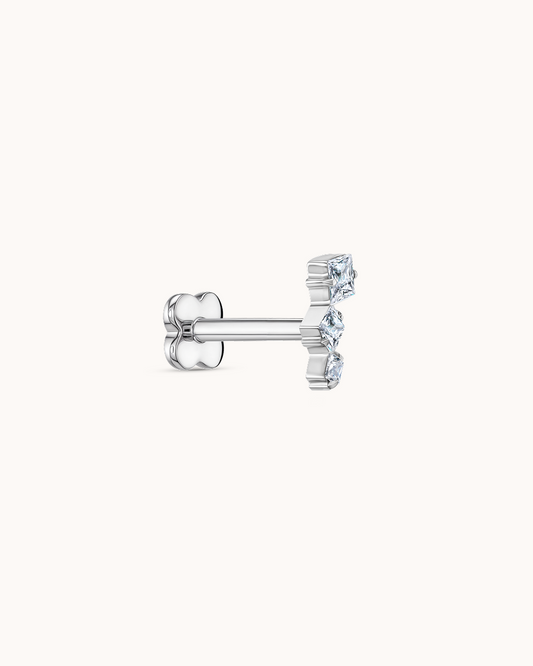 Graduated Triple Crystal Piercing Stud In Platinum