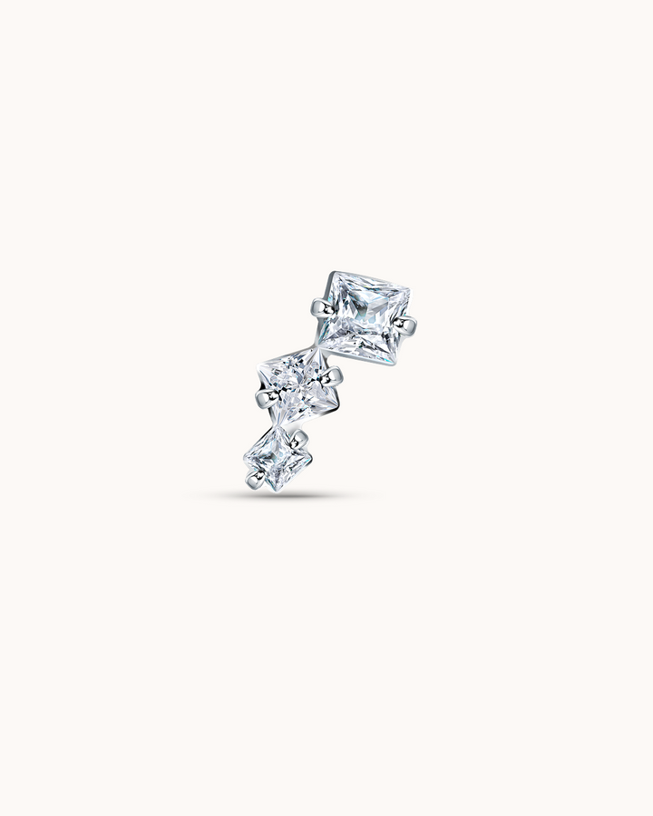 Graduated Triple Crystal Piercing Stud In Platinum