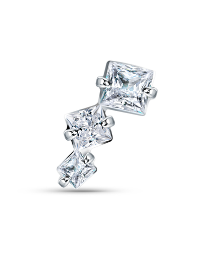 Graduated Triple Crystal Piercing Stud In Platinum