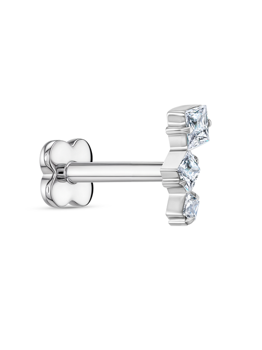 Graduated Triple Crystal Piercing Stud In Platinum