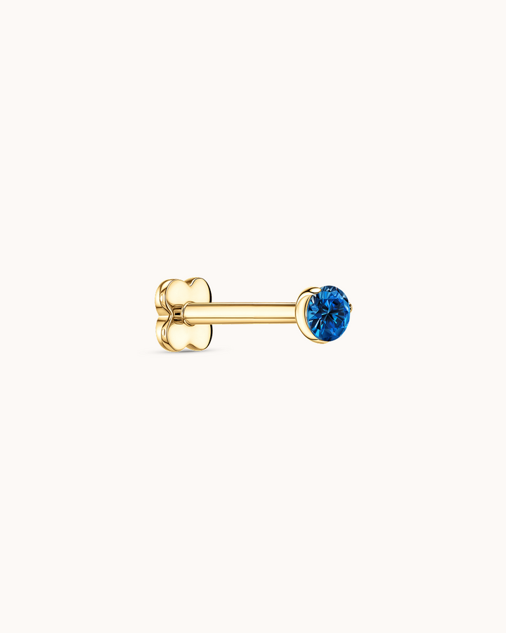 Blue Round Crystal Piercing Stud in Gold