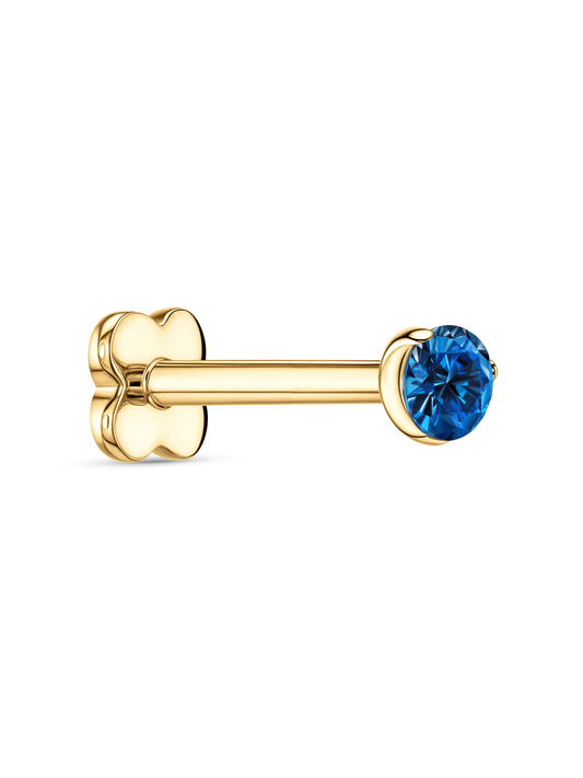 Blue Round Crystal Piercing Stud in Gold