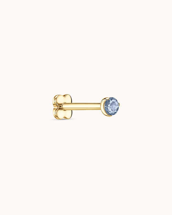Blue Round Crystal Piercing Stud in Gold