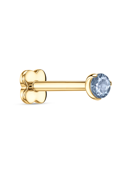 Blue Round Crystal Piercing Stud in Gold