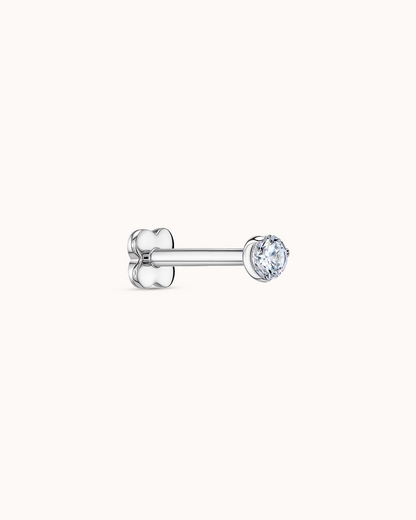 Round Crystal Piercing Stud in Silver
