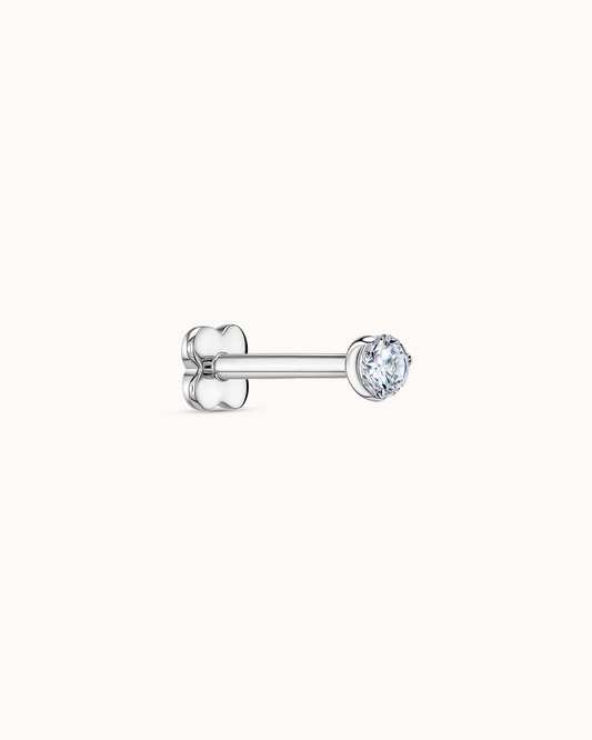 Round Crystal Piercing Stud in Silver