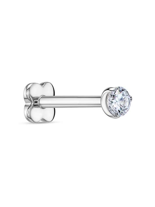 Round Crystal Piercing Stud in Silver