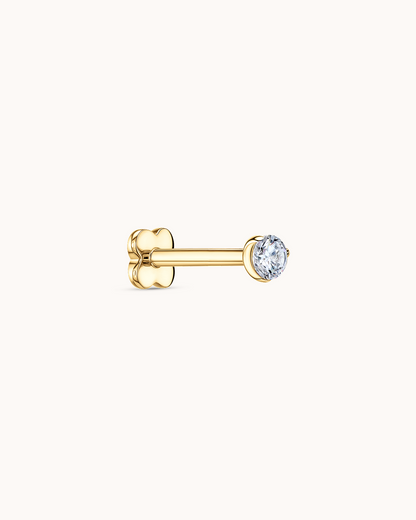Round Crystal Piercing Stud in Gold