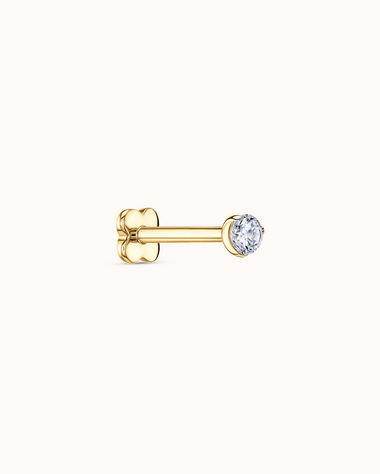 Round Crystal Piercing Stud in Gold