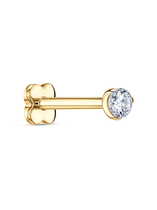 Round Crystal Piercing Stud in Gold