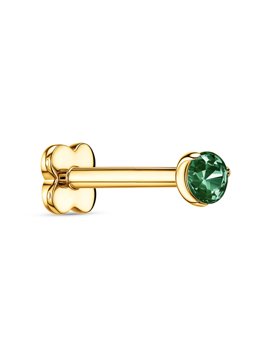 Green Round Crystal Piercing Stud in Gold