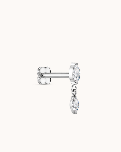 Double Crystal Navette Piercing Stud In Platinum