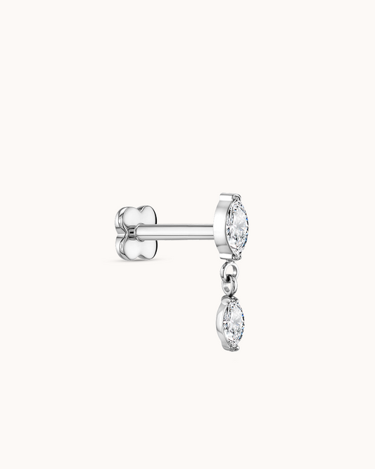 Double Crystal Navette Piercing Stud In Platinum