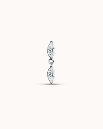 Double Crystal Navette Piercing Stud In Platinum