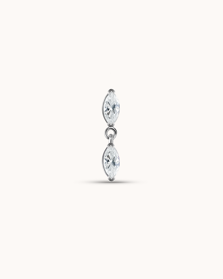 Double Crystal Navette Piercing Stud In Platinum
