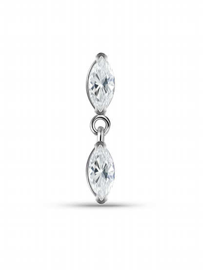 Double Crystal Navette Piercing Stud In Platinum