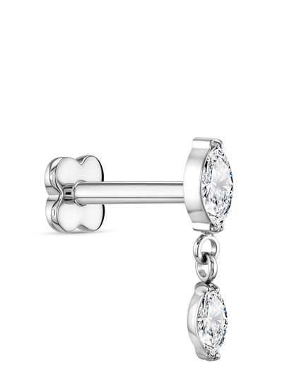 Double Crystal Navette Piercing Stud In Platinum