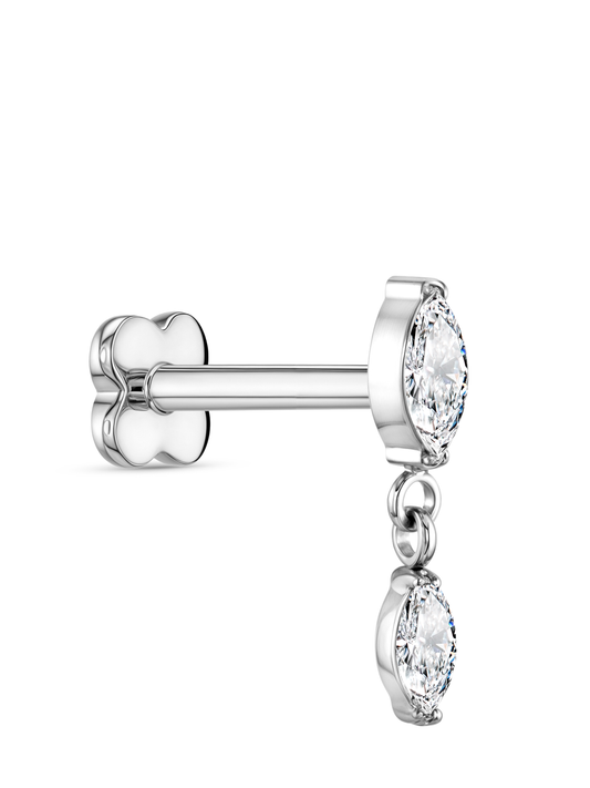 Double Crystal Navette Piercing Stud In Platinum