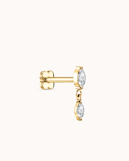 Double Crystal Navette Piercing Stud In Gold