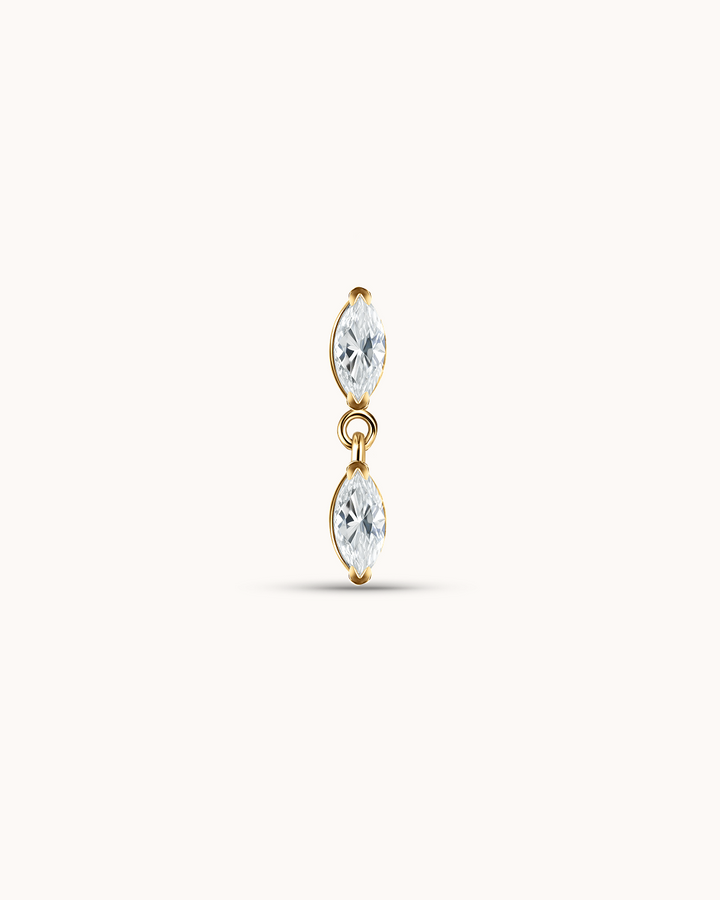 Double Crystal Navette Piercing Stud In Gold