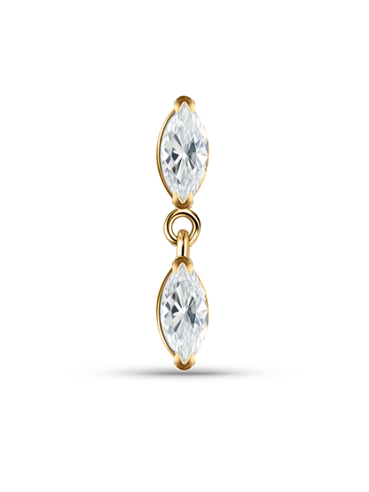 Double Crystal Navette Piercing Stud In Gold