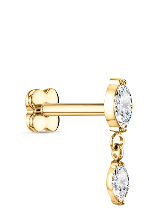 Double Crystal Navette Piercing Stud In Gold