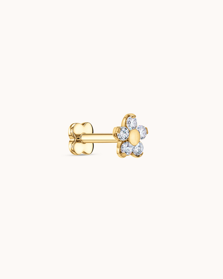 5 Crystal Flower Piercing Stud In Gold