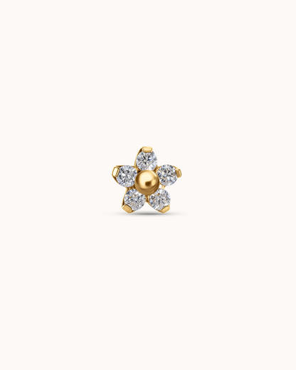 5 Crystal Flower Piercing Stud In Gold