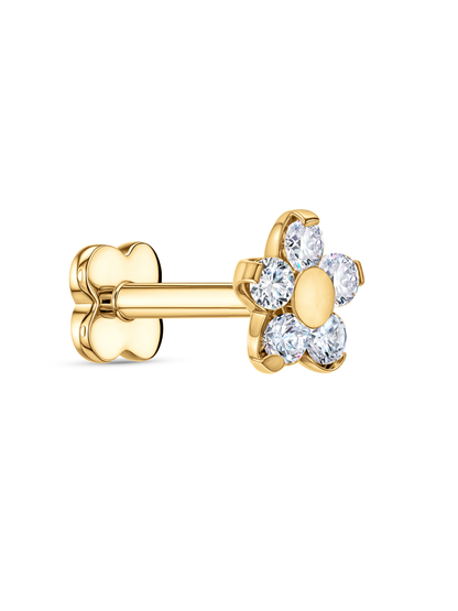 5 Crystal Flower Piercing Stud In Gold
