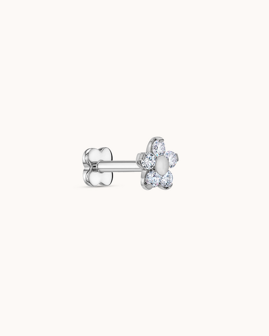 5 Crystal Flower Piercing Stud in Platinum