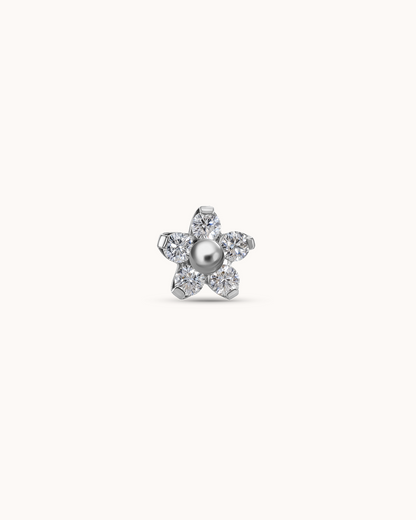 5 Crystal Flower Piercing Stud in Platinum