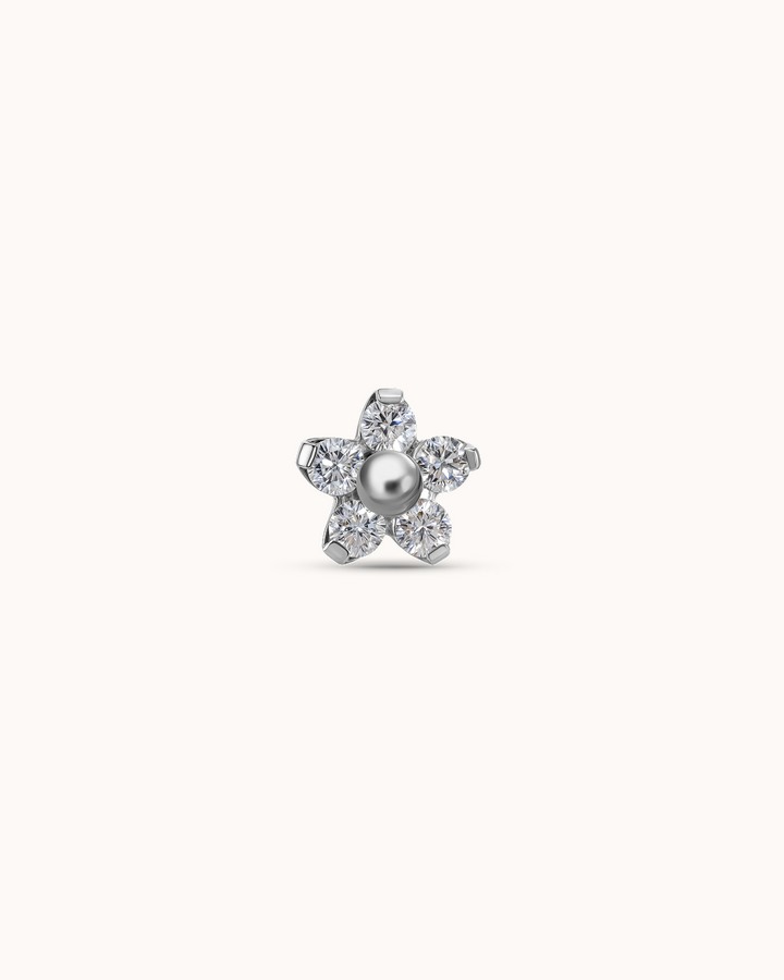 5 Crystal Flower Piercing Stud in Platinum