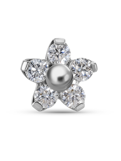 5 Crystal Flower Piercing Stud in Platinum