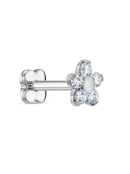 5 Crystal Flower Piercing Stud in Platinum