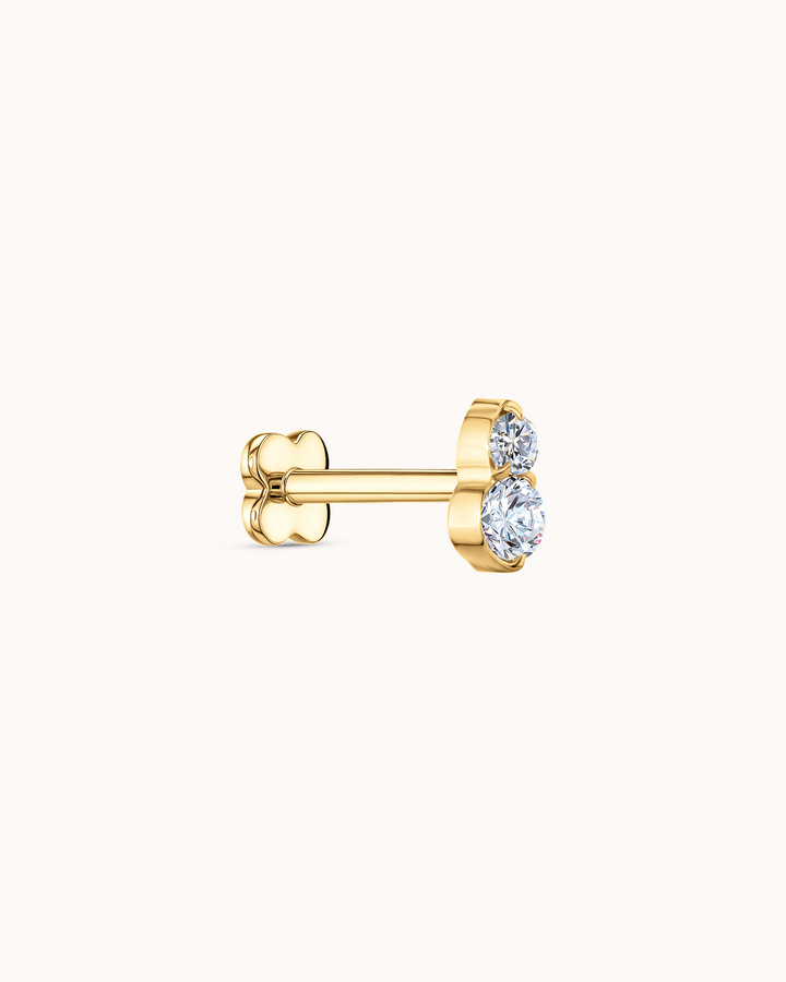 Double Round Crystal Piercing Stud In Gold