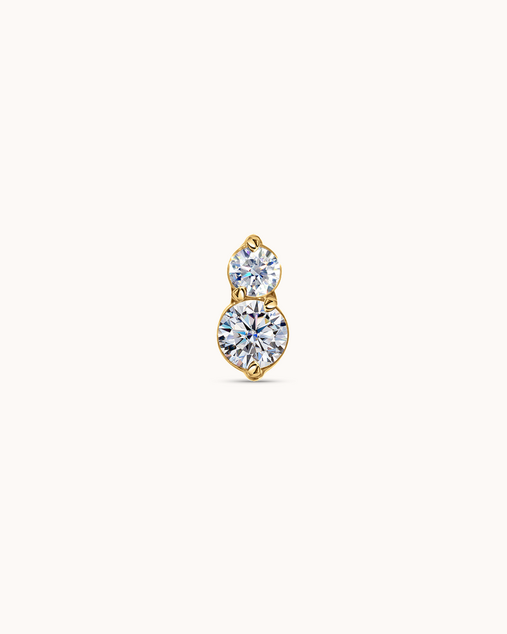 Double Round Crystal Piercing Stud In Gold