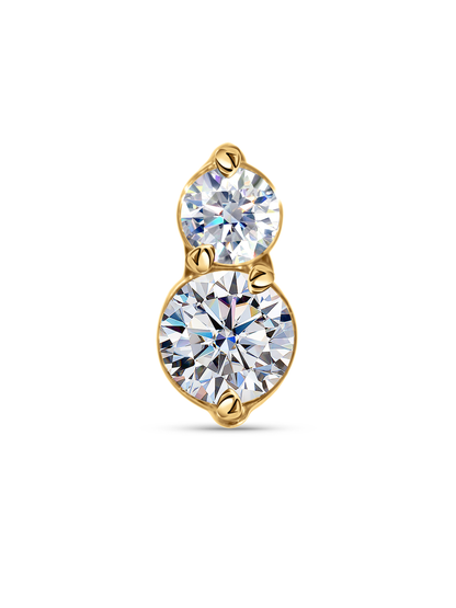 Double Round Crystal Piercing Stud In Gold