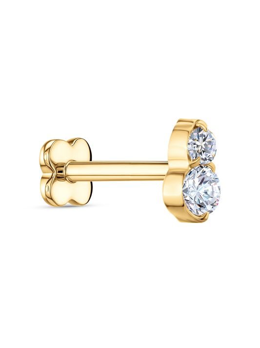 Double Round Crystal Piercing Stud In Gold