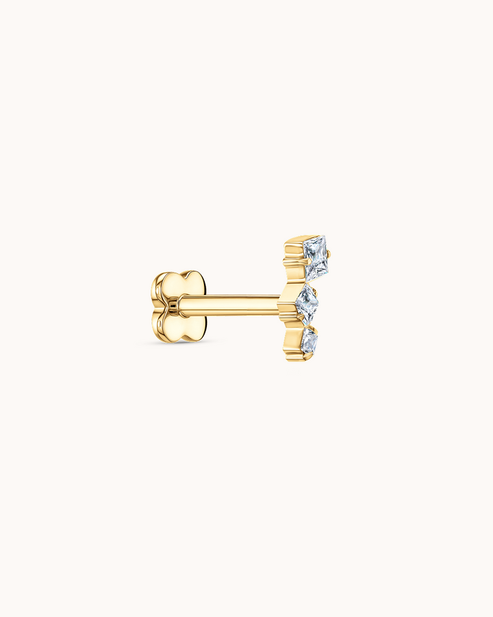 Graduated Triple Crystal Piercing Stud In Gold