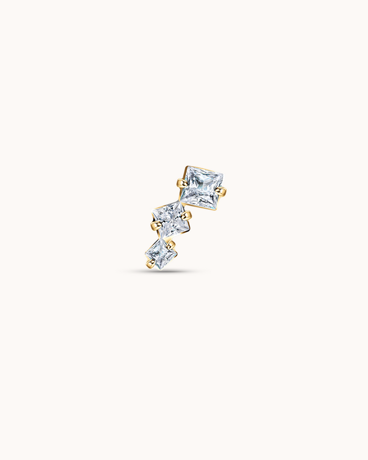 Graduated Triple Crystal Piercing Stud In Gold