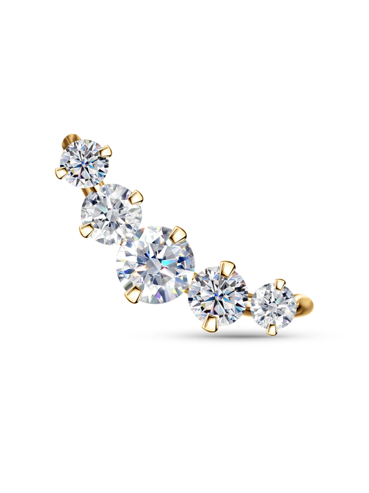 GRADUATED TRIPLE CRYSTAL PIERCING STUD IN GOLD