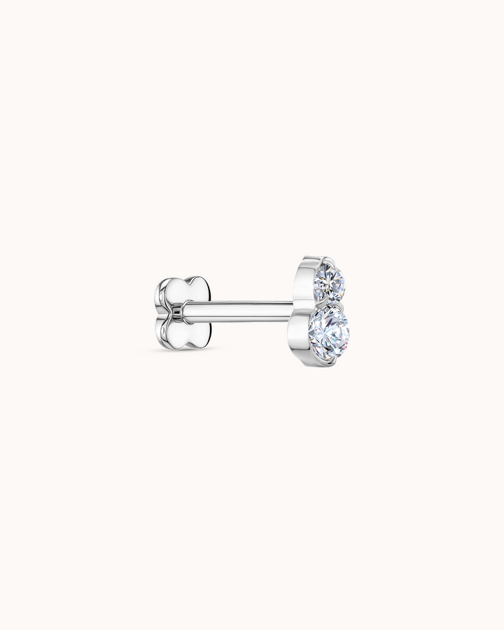 Double Round Crystal Piercing Stud In Platinum