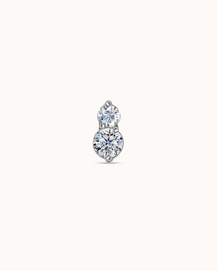 Double Round Crystal Piercing Stud In Platinum