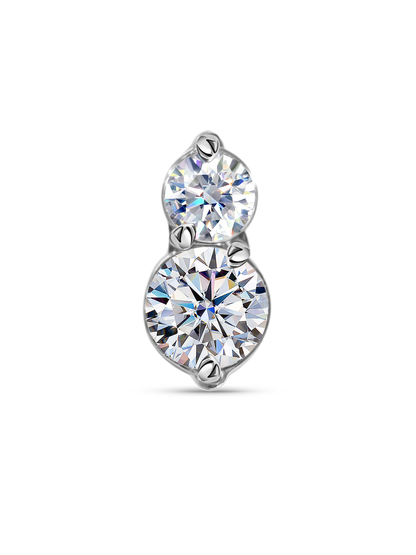 Double Round Crystal Piercing Stud In Platinum