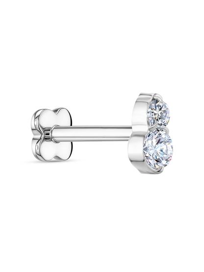 Double Round Crystal Piercing Stud In Platinum