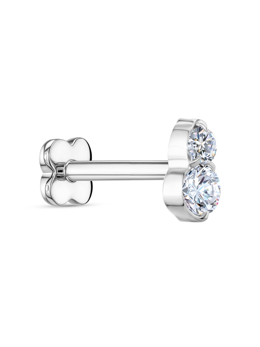 Double Round Crystal Piercing Stud In Platinum
