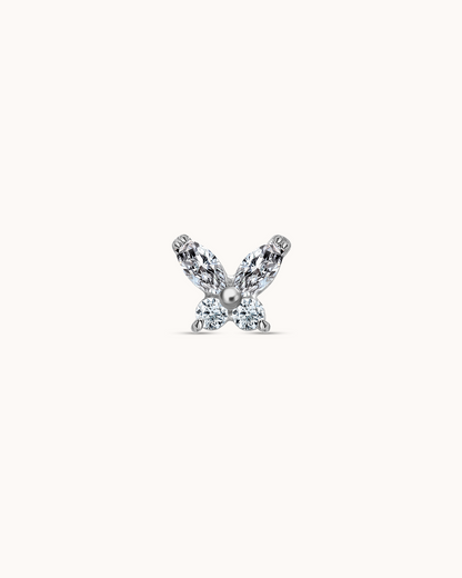 Crystal Butterfly Piercing Stud In Platinum